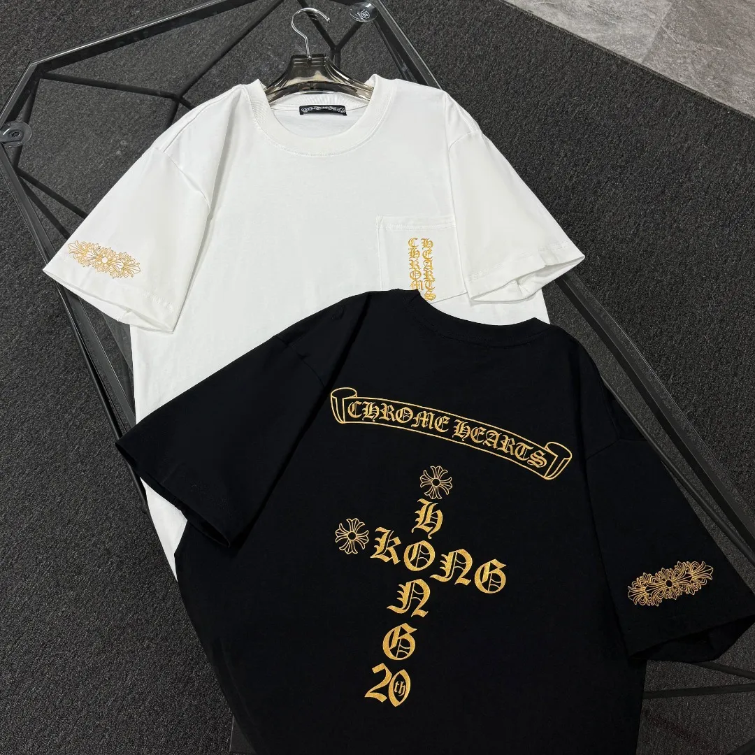 P170 Chrome Hearts 25 high version fabrics made of 300 grams of high-density cotton, no deformation, no shrinkage, complete with three labels, same style for men and women Process: imported hot stamping Color: white black SIZE: S-XL